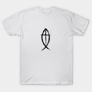 Cross And Fish Christian Design - Black Edition T-Shirt